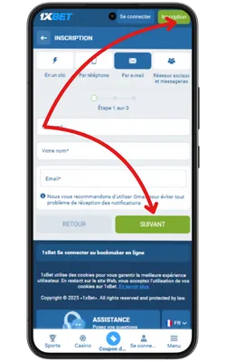 1xbet android inscription